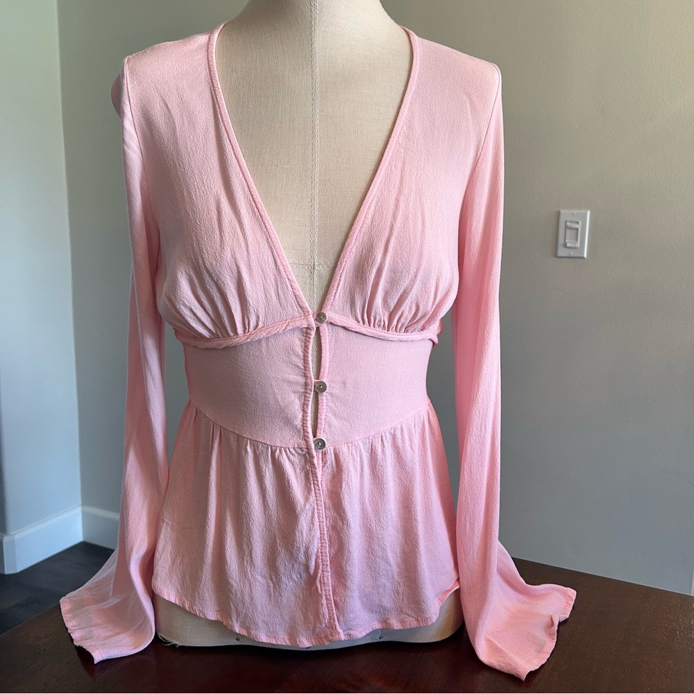 4SI3NNA Pink Long Sleeve Button Blouse Size Small